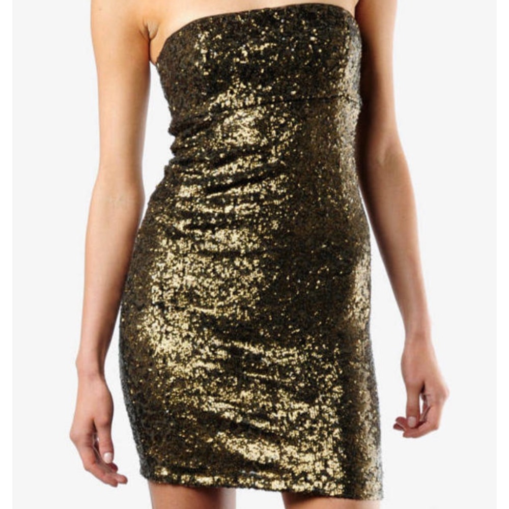 Alice & Olivia Bronze Sequin Mini Dress 0
